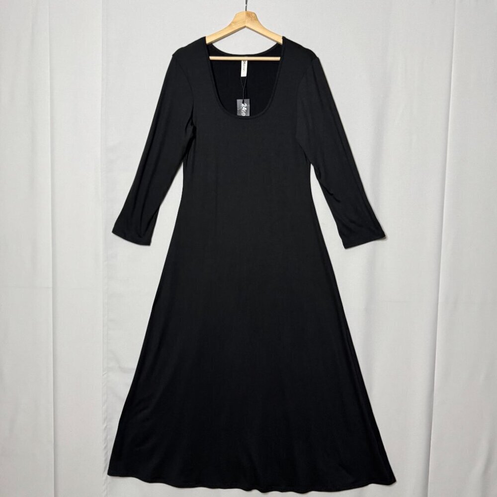24 Seven Comfort‎ Apparel  Black Stretch Long Sleeve Scoop Neck Maxi Dress Large